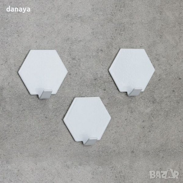 3635 Комплект метални самозалепващи закачалки Шестоъгълник, 3 броя, снимка 1