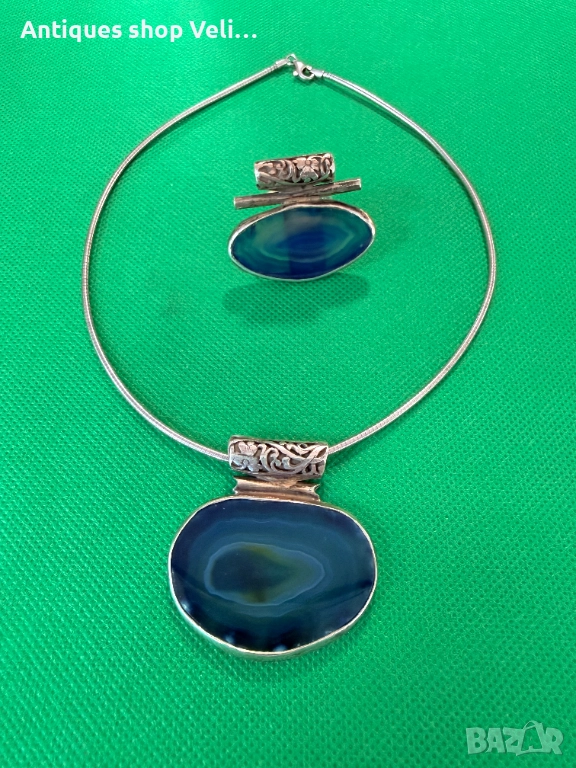 Сребърен арт комплект с ахат №7746, снимка 1