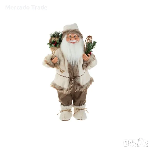 Коледна реалистична фигура Дядо Коледа, Екрю, Имитация на кожа и снегоходки, 60 см, снимка 1