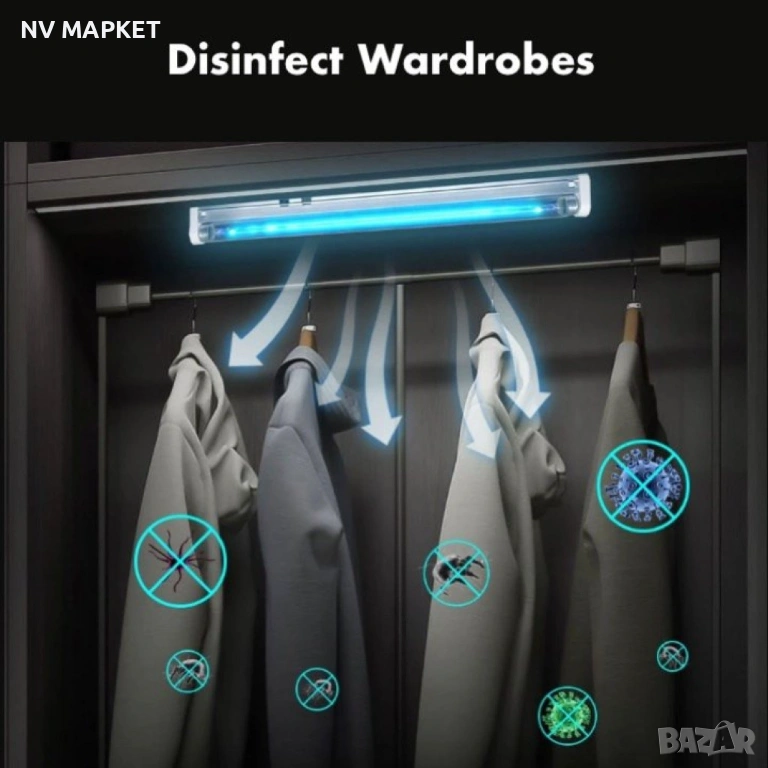Противомикробна UV стерилизираща лампа за дрехи, снимка 1