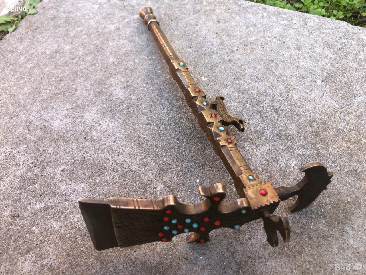 старинен османски /турски, арабски, персийски/ церемониален бронзов чук за захар, снимка 1