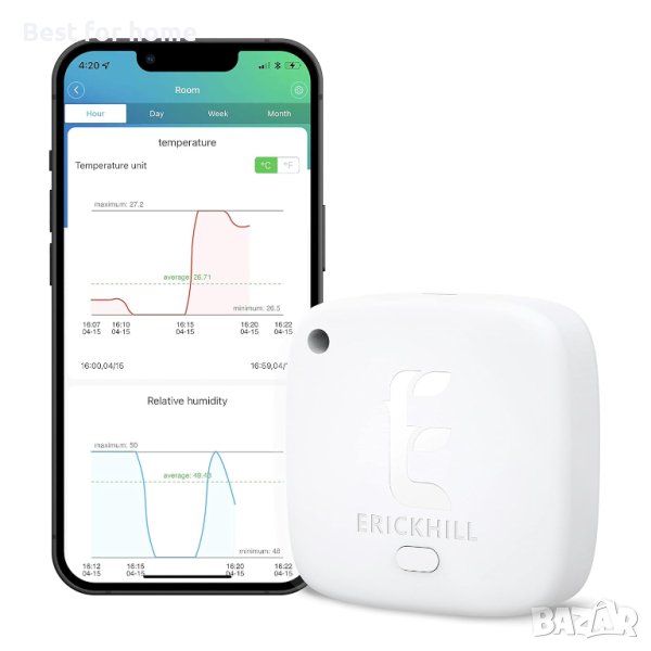 ERICKHILL Хигрометър и Термометър ET 301, Bluetooth, снимка 1