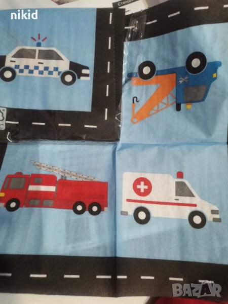 Полиция линейка пожарна багер превозни средства транспортни полицейска 10 парти салфетки рожден ден, снимка 1