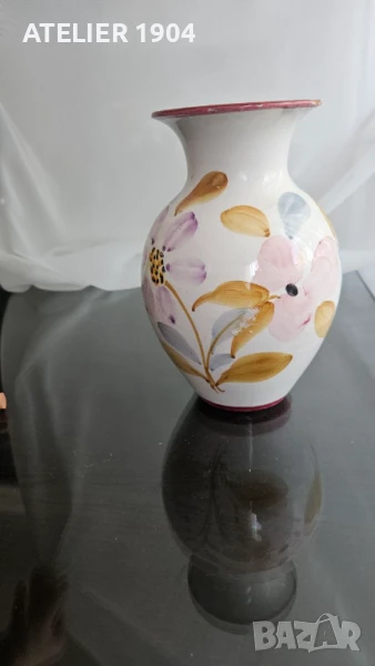 Ръчно рисувана керамична ваза с цветя, снимка 1