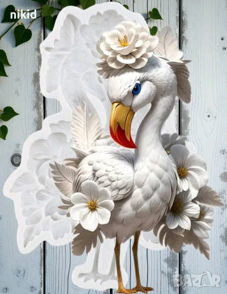 Право фламинго с цветя вишнев цвят силиконов молд форма фондан шоколад гипс декор, снимка 1