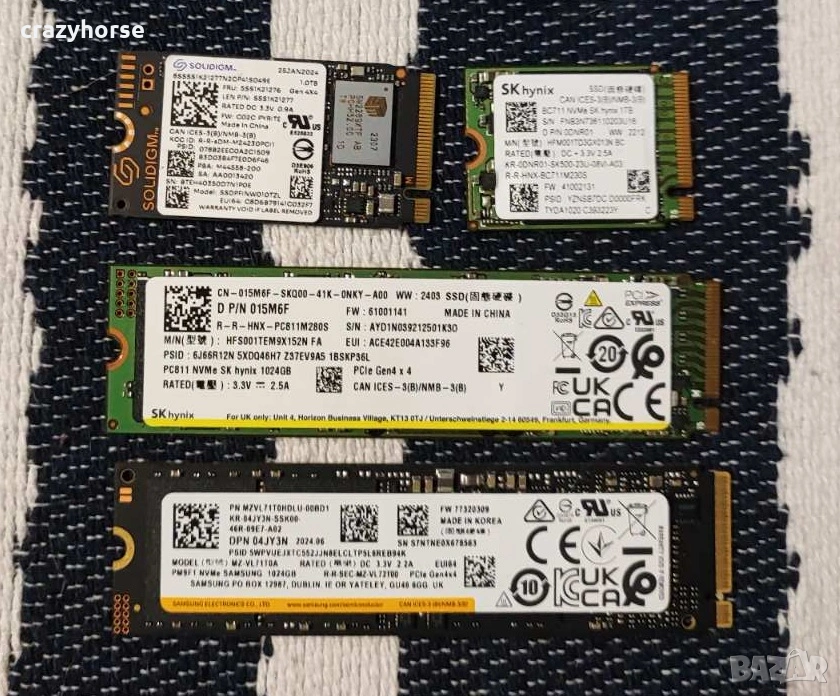 NVMe дискове 1TB Gen3 x4 и Gen4 x4 (Micron, Samsung, SK hynix, Solidigm), снимка 1