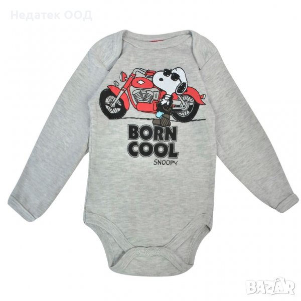 Памучно боди Snoopy, 6 - 12 м, Сиво, снимка 1