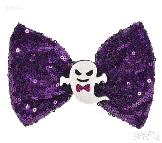 Halloween шнола за коса панделка с лилави пайети и духче, 12 см_1255913, снимка 1