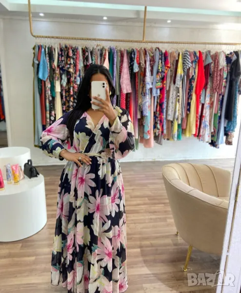 En focus XL, XXL Разкошна шифонена дълга рокля с флорален принт , снимка 1