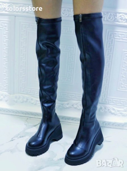 Чизми на платформа - черна кожа - BSK1, снимка 1