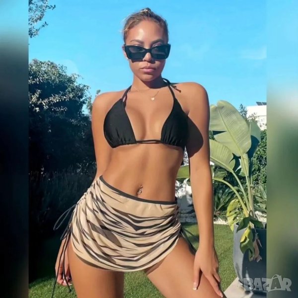 Черен бански с пола - 3 части леопардов , снимка 1