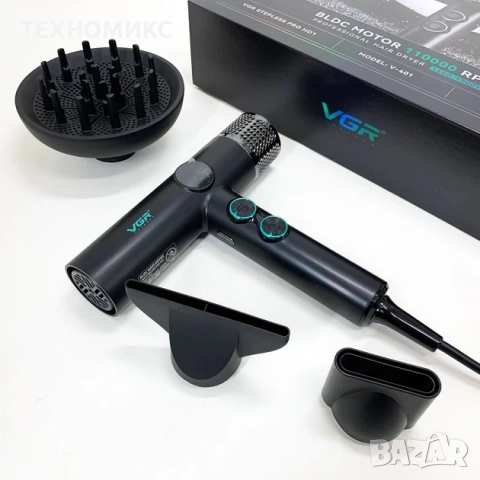 Професионален сешоар VGR с BLDC мотор 110 000 RPM – Йонна технология и дифузер, снимка 8 - Други стоки за дома - 52816235