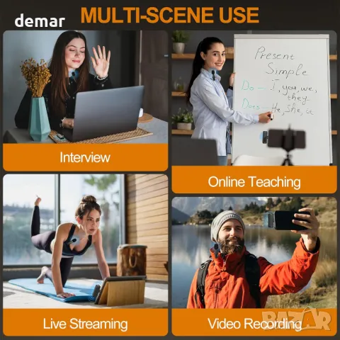 Безжичен петличен микрофон Jubolion за iPhone, iPad, Android - 30 метра предаване, 360° всепосочно, снимка 7 - Микрофони - 47992144