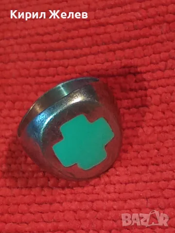СТИЛЕН СРЕБЪРЕН ПРЪСТЕН СРЕБРО 925 с КРЪСТООБРАЗЕН ЗЕЛЕН ЕМАЙЛ РЪЧНА АРТ РАБОТА 49997, снимка 13 - Пръстени - 50024179
