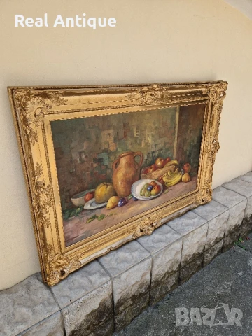 Изключителна огромна антикварна авторска майсторска картина масло върху платно , снимка 6 - Антикварни и старинни предмети - 50644642