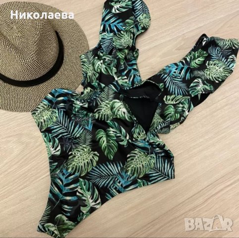 Цял бански с палми, С размер, снимка 2 - Бански костюми - 32946238