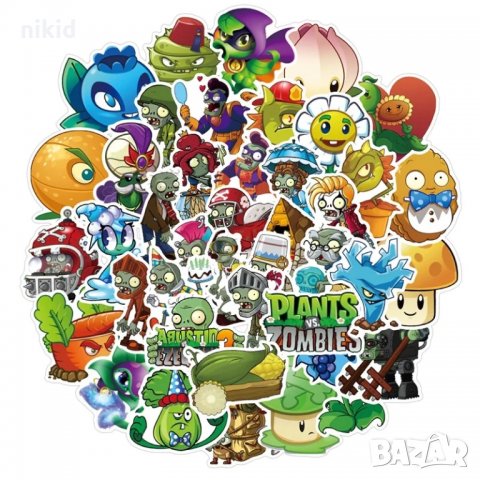 50 бр Зомбита срещу растения Plants vs Zombies самозалепващи лепенки стикери украса картонена торта, снимка 4 - Други - 29572356