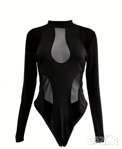 Черно полупрозрачно боди, снимка 3 - Блузи с дълъг ръкав и пуловери - 52426340
