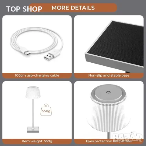 Димируема настолна лампа FIMEI, акумулаторна LED настолна лампа за защита на очите H38 cm, преносима, снимка 6 - Настолни лампи - 48819007