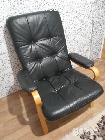 Скандинавско кресло от естествена кожа!, снимка 4 - Дивани и мека мебел - 51860183