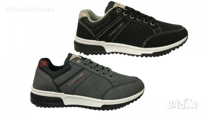 Мъжки кожени маратонки в сиво и черно-3091