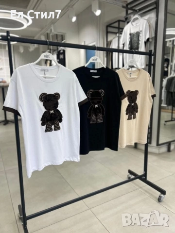 💙#Дамска #тениска с #мече Черно-С,М бял-М,Л 23лв/11.76€, снимка 2 - Тениски - 52265406