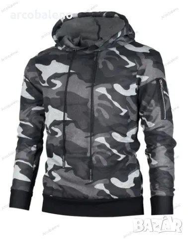 Мъжки камуфлажен суичър с дълъг ръкав с джоб и качулка, 2цвята , снимка 8 - Суичъри - 47862920