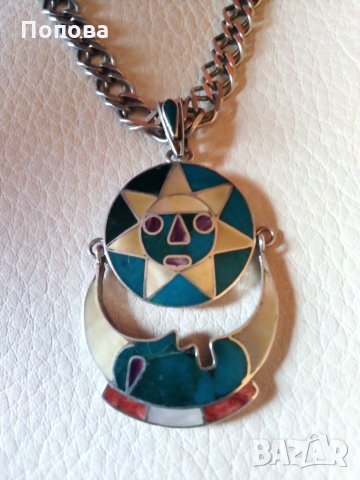 Уникален авторски сребърен медальон с естествени камъни+сребърен ланец, снимка 2 - Колиета, медальони, синджири - 28426005