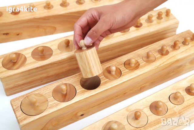 Дървени цилиндри теглилки с дръжки професионални Монтесори материали