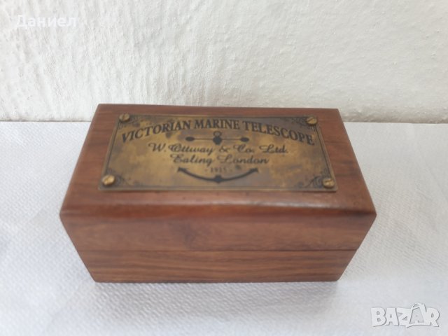 Бронзов далекоглед в дървена кутия , снимка 7 - Морски сувенири - 43052065