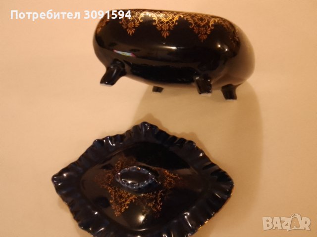 Руска порцеланова купа от кобалт и позлата размер дължина 17см ширина 14см, снимка 4 - Други ценни предмети - 43987744