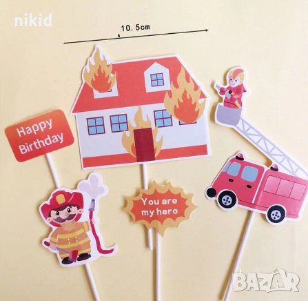Пожарна пожарникар Happy Birthday топер топери клечки за парти рожден ден торта декор
