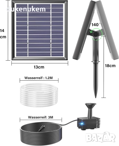 Соларен фонтан Biling 2.5W – с филтър и 6 дюзи, снимка 5 - Градински мебели, декорация  - 52711221