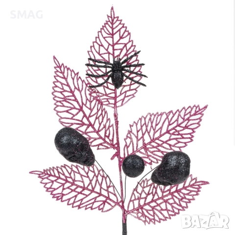 Halloween / Хелоуин декоративно клонче с лилави листа, паяжина и черепи – 44 см_1229769, снимка 2 - Декорация за дома - 52024455