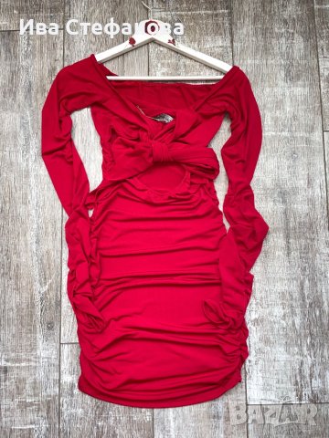 Нова червена елегантна парти коктейлна официална рокля миди midi дължина набрана , снимка 8 - Рокли - 42993679