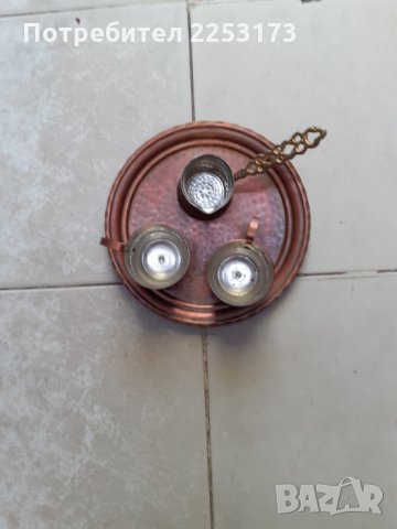 Стар кован сервиз мед върху меден поднос за2 кафета, снимка 2 - Декорация за дома - 33595853