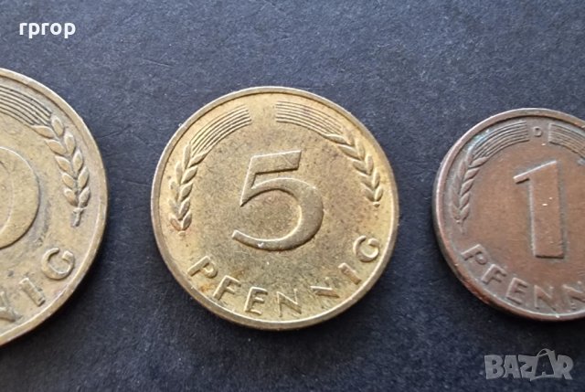 Монети . Германия. 1, 5 и 10 пфенига. 1950 година., снимка 4 - Нумизматика и бонистика - 38160577