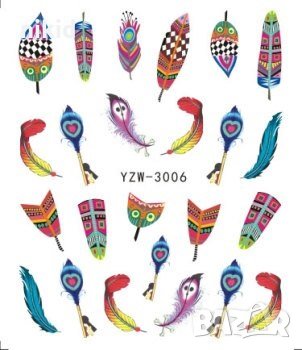 YZW-3006 цветни пера слайдер ваденки водни стикери за нокти маникюр, снимка 2 - Продукти за маникюр - 33590840