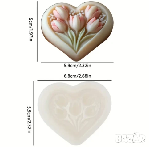 Три вида молдове сърце с лалета , снимка 5 - Форми - 50661395