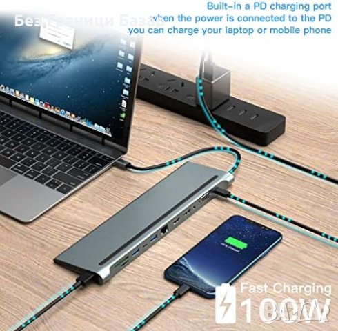 Нова 12-в-1 USB C Док Станция Хъб 3x Дисплей, Бърза Трансфер, Висока Съвместимост, снимка 6 - Друга електроника - 43425568