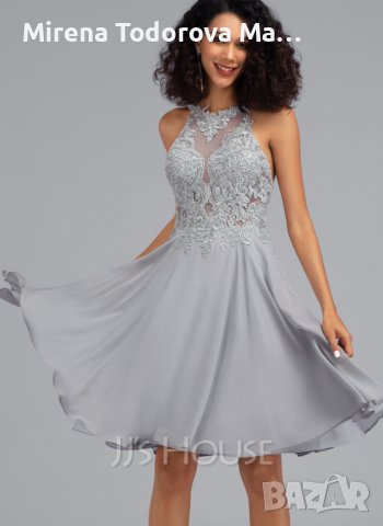 Абитуриентскa роклa.Коктейлна рокля от шифон с дължина до коляното и с пайети с А-силует. EU36 XS/S-