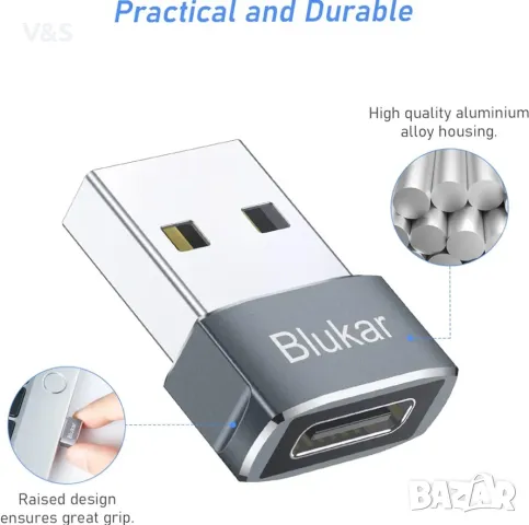 Blukar USB C адаптер от женски към мъжки, [опаковка от 3]  , снимка 6 - USB Flash памети - 47841473