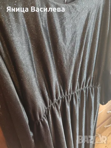 Черна брокатена дълга официална рокля с коланче, снимка 3 - Рокли - 49940049