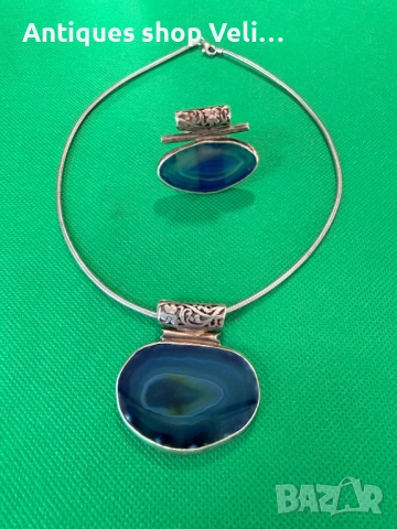 Сребърен арт комплект с ахат №7746