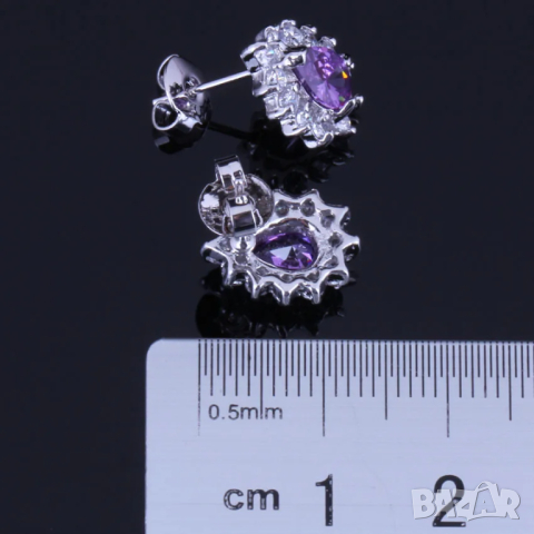 Сребърен комплект със сапфири и искрящи кристали, снимка 7 - Колиета, медальони, синджири - 44886165