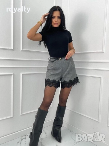 Вълнени къси панталонки с дантела и камъни, снимка 2 - Къси панталони и бермуди - 52592953