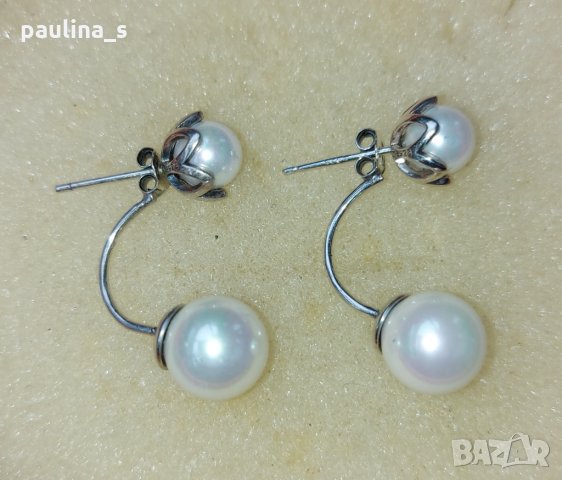 Сребърни обеци с естествени бели сладководни перли / проба s925 , снимка 2 - Обеци - 32696047