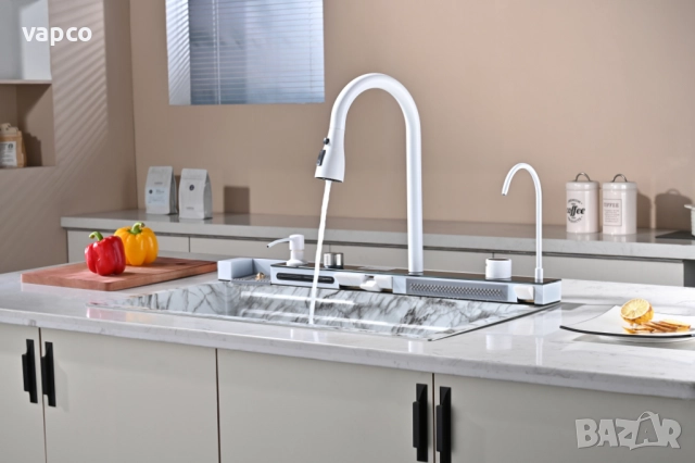 Бял мрамор - Мултифункционална кухненска мивка с двоен водопад , снимка 10 - Мивки - 52128606