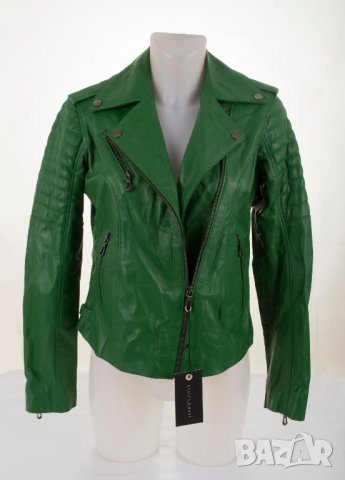 Дамско кожено яке в зелено марка Basics & More - M, снимка 3 - Якета - 38508835