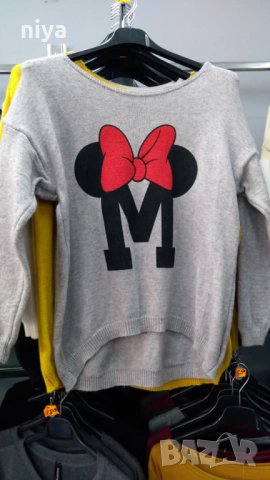 Пуловер финно плетиво със Мини Маус / Minnie Mouse в черен, сив и бял цвят, снимка 2 - Блузи с дълъг ръкав и пуловери - 27066873